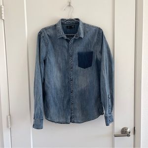 TREASURE & BOND Denim Shirt with washed pocket design